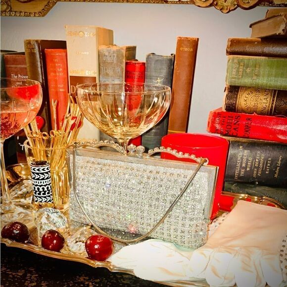 ♥️ Silver Lamé and Austrian Rhinestone purse, Walborg 60s handbag - Picture 15 of 16